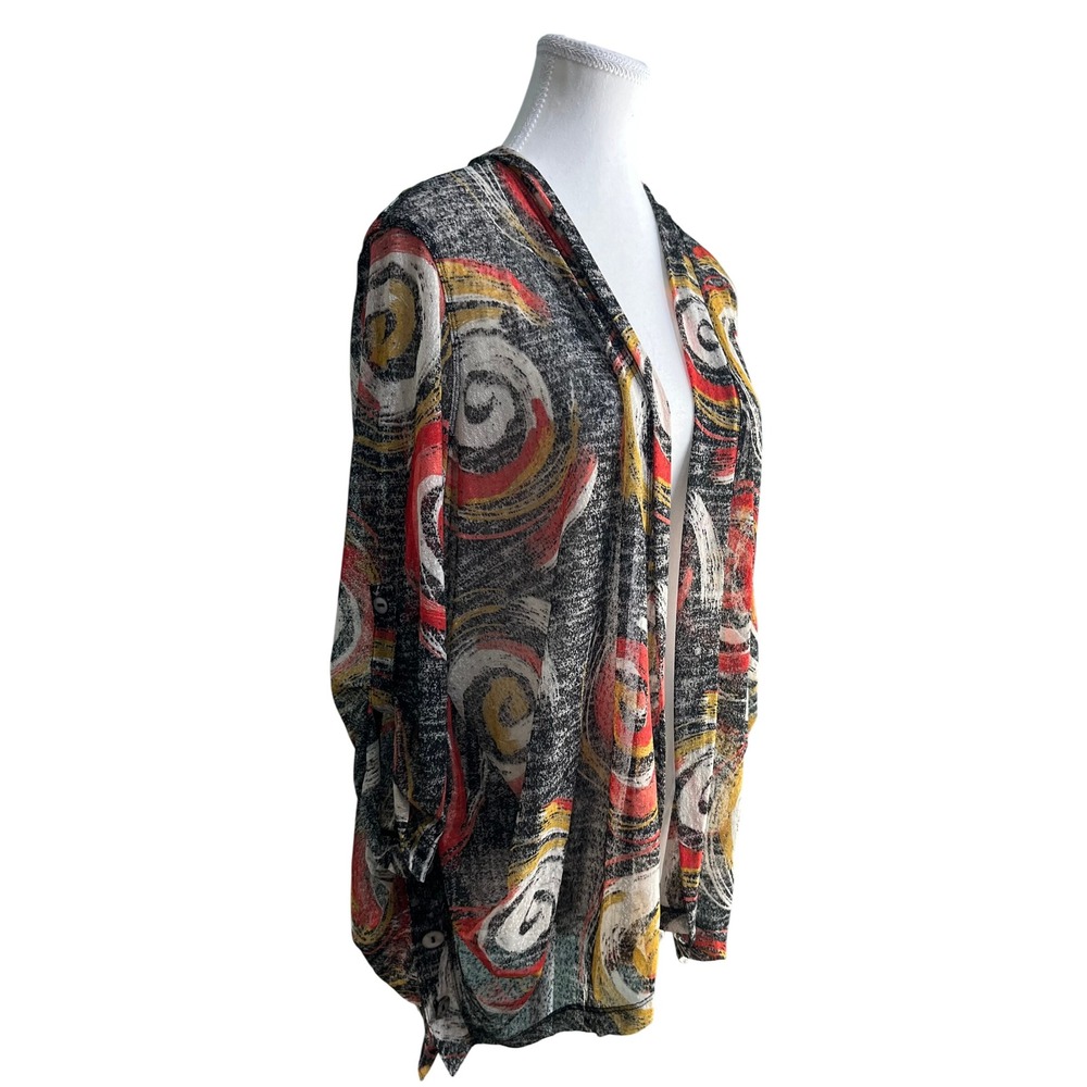 Ali Miles Abstract Swirl Print Open Front Lightweight Cardigan Kimono Women's PM